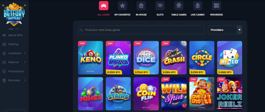 BetFury Casino home page