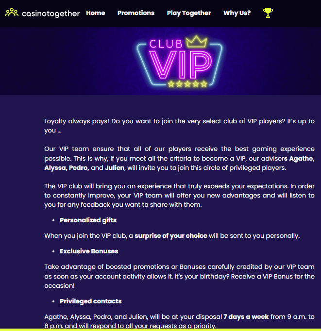 VIP Program at CasinoTogether